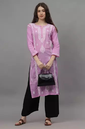 Mauve cotton lucknowi chikankari kurta