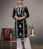 Black cotton lucknowi chikankari kurta