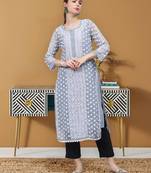 Grey georgette lucknowi chikankari kurta with slip
