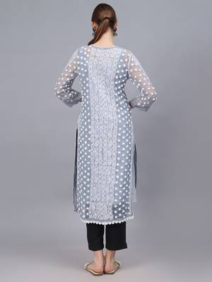 Grey georgette lucknowi chikankari kurta with slip 3