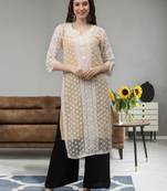 Beige georgette lucknowi chikankari kurta with slip