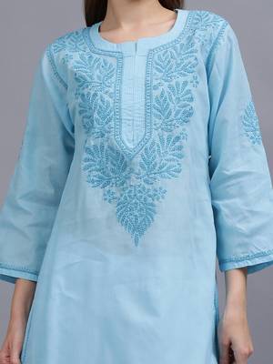 Blue cotton lucknowi chikankari kurta 2