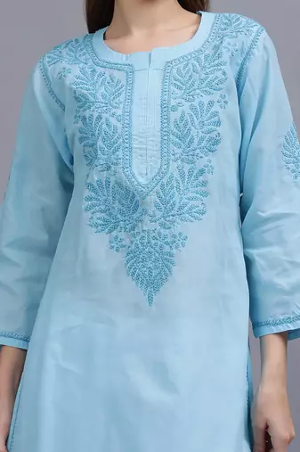 Blue cotton lucknowi chikankari kurta