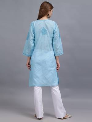 Blue cotton lucknowi chikankari kurta 3