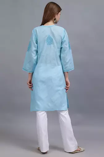 Blue cotton lucknowi chikankari kurta