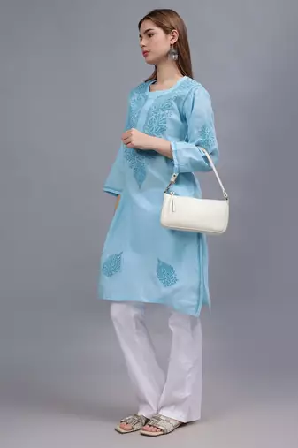 Blue cotton lucknowi chikankari kurta