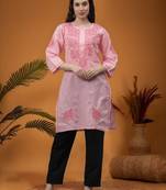Pink cotton lucknowi chikankari kurta
