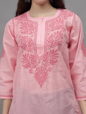 Pink cotton lucknowi chikankari kurta 2