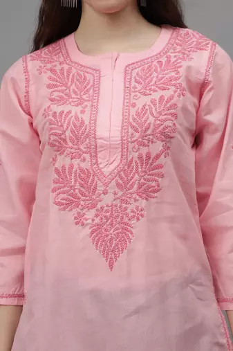 Pink cotton lucknowi chikankari kurta