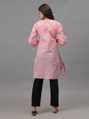 Pink cotton lucknowi chikankari kurta 3