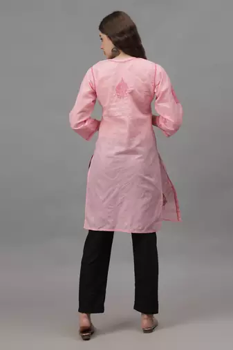 Pink cotton lucknowi chikankari kurta
