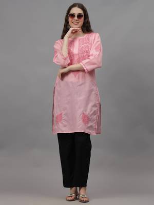 Pink cotton lucknowi chikankari kurta 4