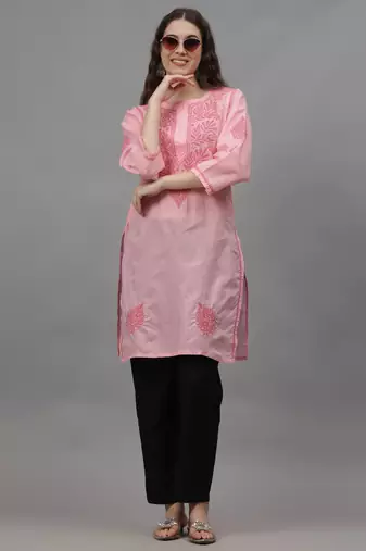 Pink cotton lucknowi chikankari kurta