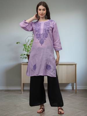 Mauve cotton lucknowi chikankari kurta 1