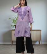 Mauve cotton lucknowi chikankari kurta
