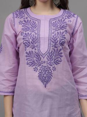 Mauve cotton lucknowi chikankari kurta 2
