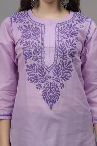 Mauve cotton lucknowi chikankari kurta