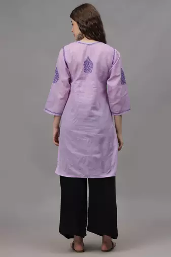 Mauve cotton lucknowi chikankari kurta
