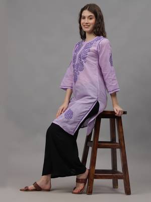 Mauve cotton lucknowi chikankari kurta 4