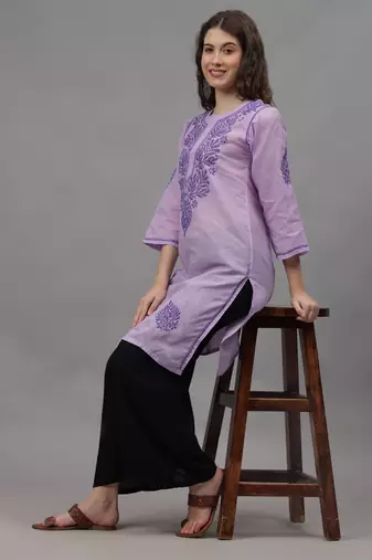 Mauve cotton lucknowi chikankari kurta