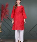 Red cotton lucknowi chikankari kurta