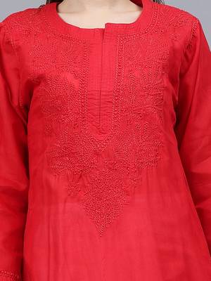 Red cotton lucknowi chikankari kurta 2