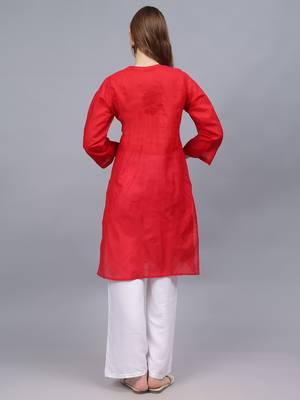 Red cotton lucknowi chikankari kurta 3