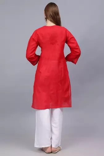 Red cotton lucknowi chikankari kurta