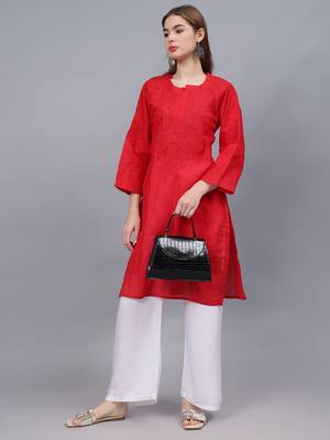 Red cotton lucknowi chikankari kurta 4