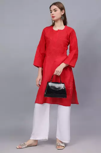 Red cotton lucknowi chikankari kurta