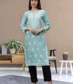 Sea green cotton lucknowi chikankari kurta