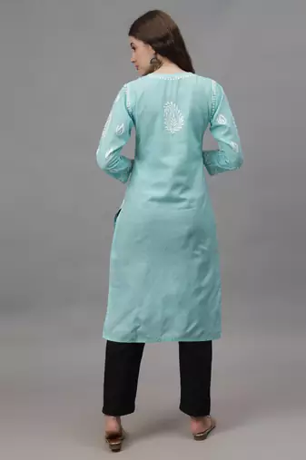 Sea green cotton lucknowi chikankari kurta