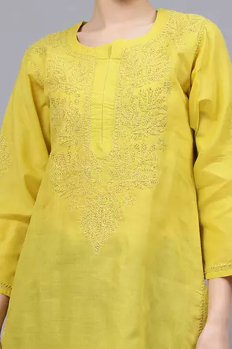 Green cotton lucknowi chikankari kurta