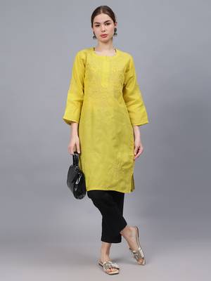 Green cotton lucknowi chikankari kurta 4