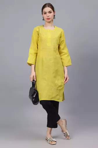 Green cotton lucknowi chikankari kurta