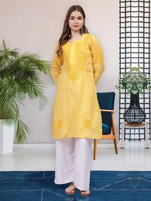 Yellow cotton lucknowi chikankari kurta 1
