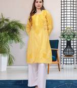 Yellow cotton lucknowi chikankari kurta