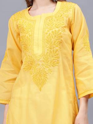 Yellow cotton lucknowi chikankari kurta 2