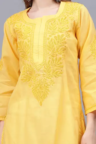 Yellow cotton lucknowi chikankari kurta