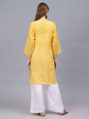 Yellow cotton lucknowi chikankari kurta 3