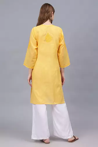 Yellow cotton lucknowi chikankari kurta