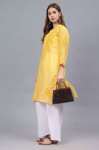 Yellow cotton lucknowi chikankari kurta