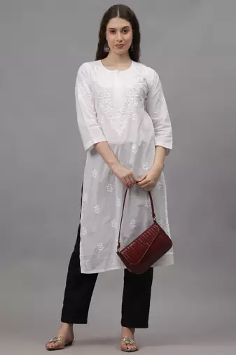 White cotton lucknowi chikankari kurta