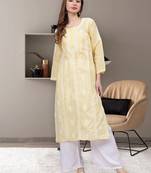 Beige terivoil cotton lucknowi chikankari kurta
