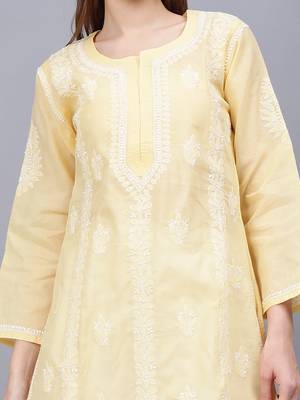 Beige terivoil cotton lucknowi chikankari kurta 2