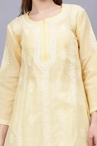 Beige terivoil cotton lucknowi chikankari kurta