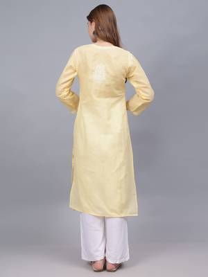 Beige terivoil cotton lucknowi chikankari kurta 3