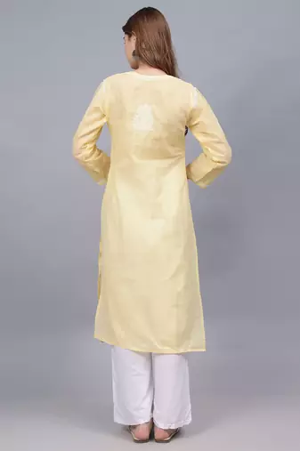 Beige terivoil cotton lucknowi chikankari kurta