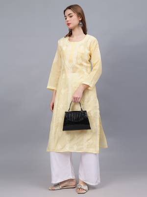 Beige terivoil cotton lucknowi chikankari kurta 4