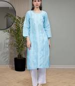 Blue terivoil cotton lucknowi chikankari kurta